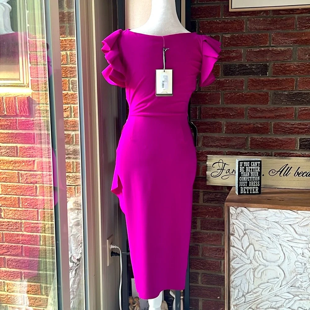 Chiara Boni La Petite Robe Beaurisse Ruffled Sheath Dress NWT Size 6 - Picture 8 of 8